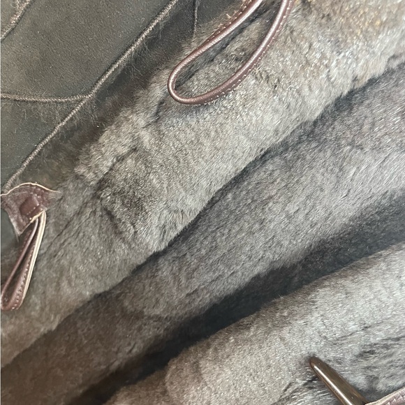 Damselle Suede patchwork rabbit trimmed vest with Toggle Horned buttons. - Picture 6 of 6